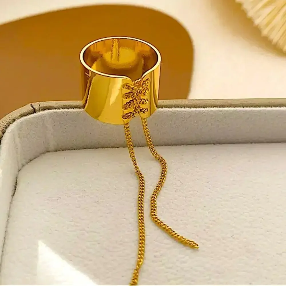 Gold Trendy Lace Up Ring
